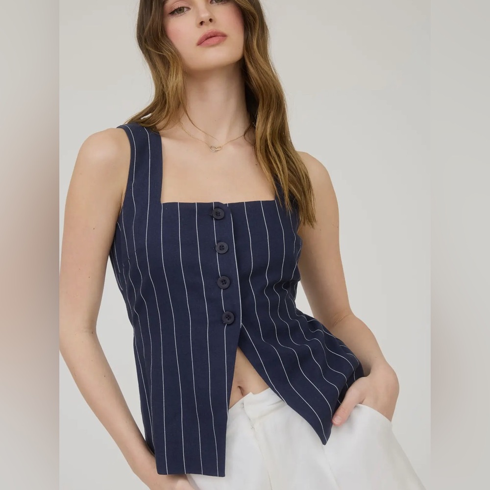 The workshop. Pinstripe Square Neck Button Front Vest Top